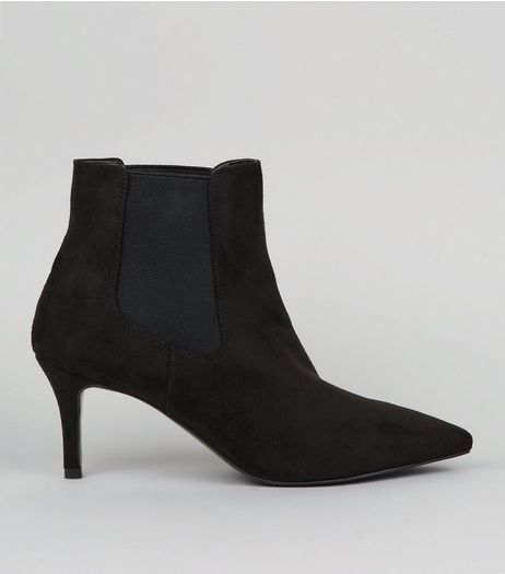 Black Suedette Kitten Heel Pointed Boots | New Look