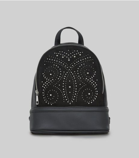 Black Contrast Panel Stud Detail Backpack | New Look