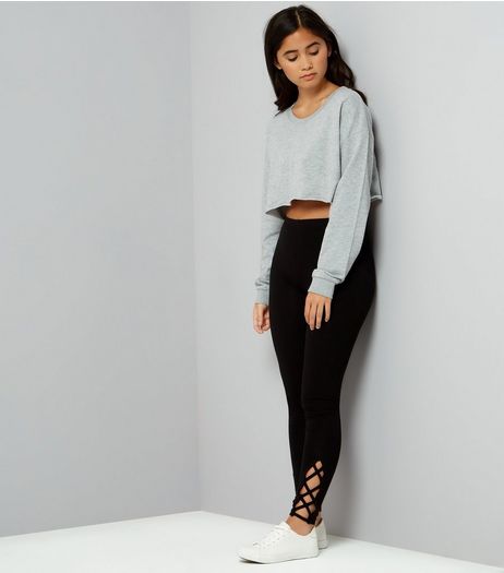 Teens Black Lattice Hem Leggings | New Look