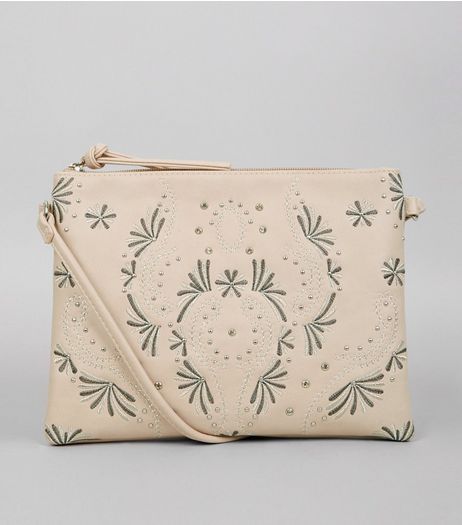 Cream Stud Embroidered Detail Shoulder Bag | New Look