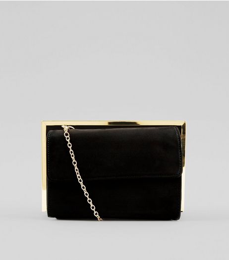 Black Suedette Metallic Framed Shoulder Bag | New Look