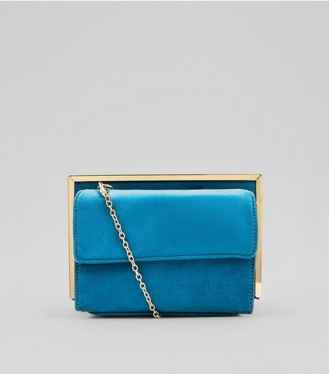 Blue Suedette Metallic Framed Shoulder Bag | New Look