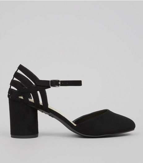 Wide Fit Black Suedette Cylindrical Heeled Courts | New Look
