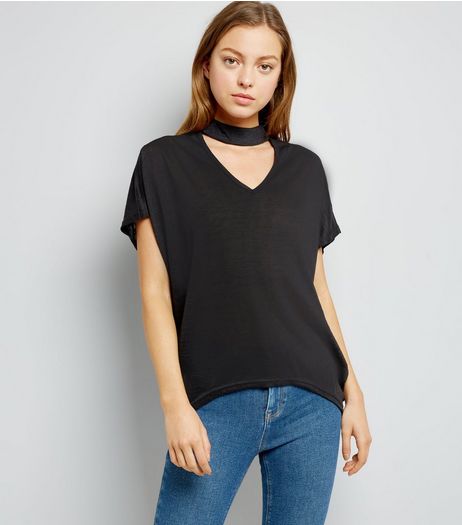 Blue Vanilla Black Stud Trim Choker Neck Top | New Look