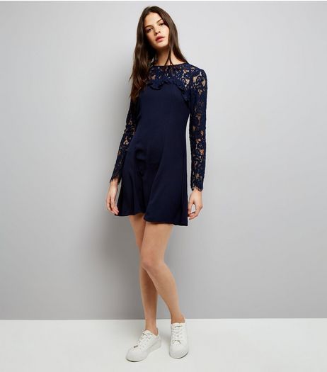 Blue Vanilla Navy Lace Panel Dress | New Look