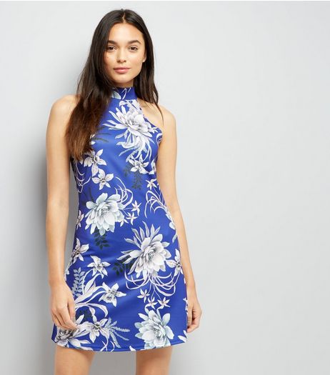 Blue Vanilla Navy Floral Print Halter Neck Dress | New Look