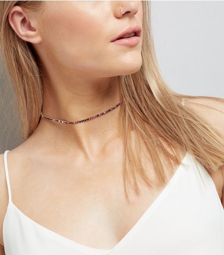 Multi Coloured Crystal Cupchain Choker | New Look