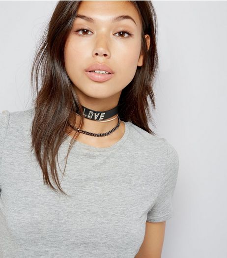 3 Pack Black Love Chokers | New Look