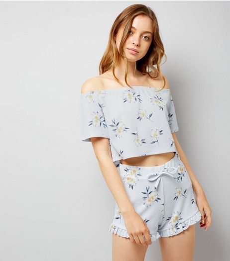 Blue Stripe and Floral Frill Hem Shorts | New Look
