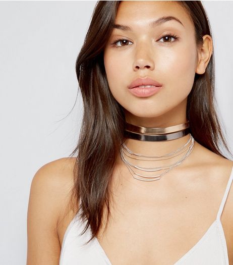 4 Pack Gold Metallic Chain Chokers | New Look