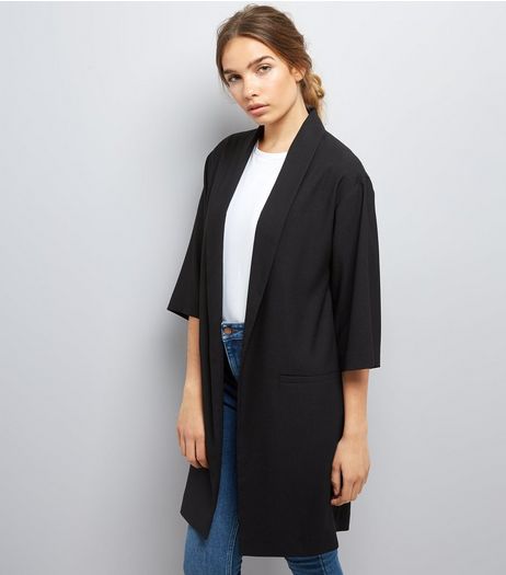 Black Satin Crepe Longline Kimono | New Look