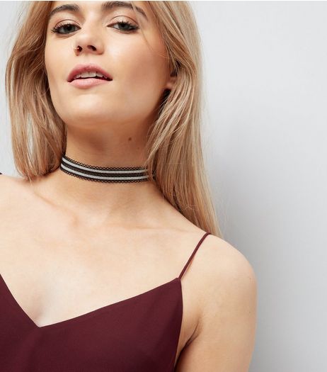 Black Mesh Glitter Tape Choker | New Look