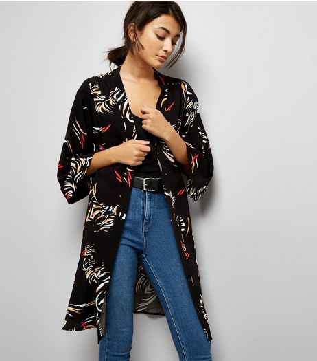 Black Zebra Print Longline Kimono | New Look