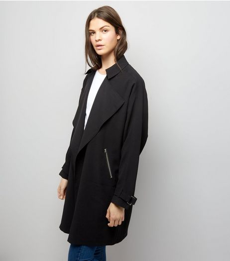 Black Wrap Front Coat | New Look