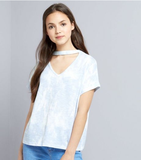 Teens Blue Tie Dye Choker Neck T-Shirt | New Look