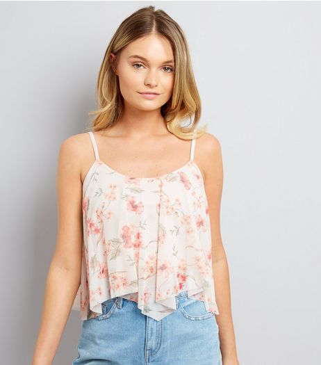 Cream Floral Print Hanky Hem Crop Top | New Look