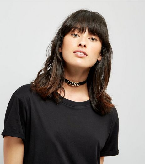 Black and Gold 'Girl' Letter Choker | New Look