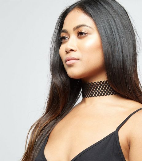 Black Fishnet Oversized Choker | New Look