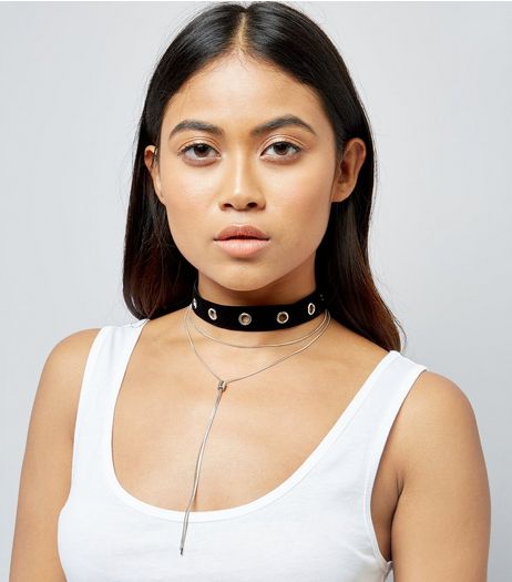 Black Eyelet Layered Choker | New Look
