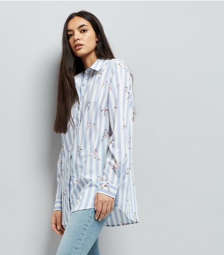 Tall Blue Stripe Flamingo Print Shirt | New Look