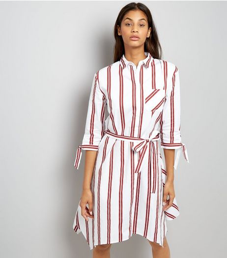 White Stripe Hanky Hem Shirt Dress | New Look