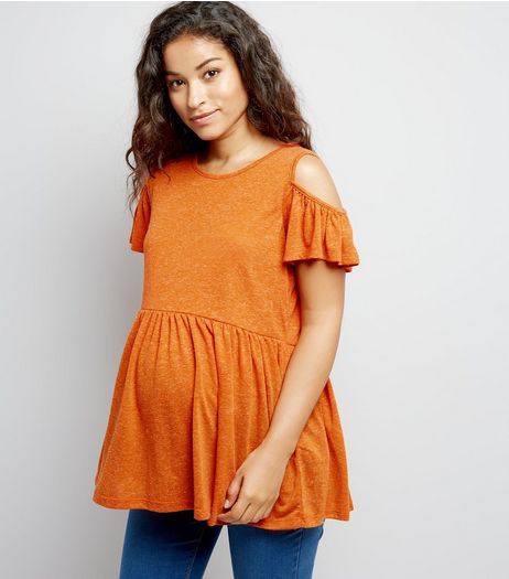 Maternity Orange Cold Shoulder Peplum Top | New Look