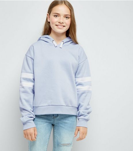 Teens Pale Blue Stripe Sleeve Hoodie | New Look