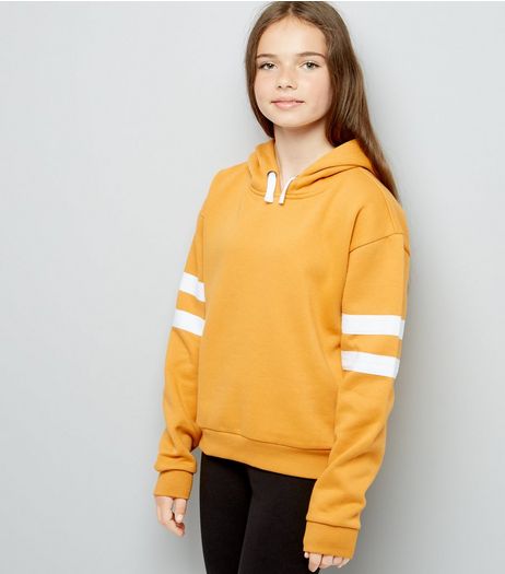 Teens Yellow Stripe Sleeve Hoodie | New Look