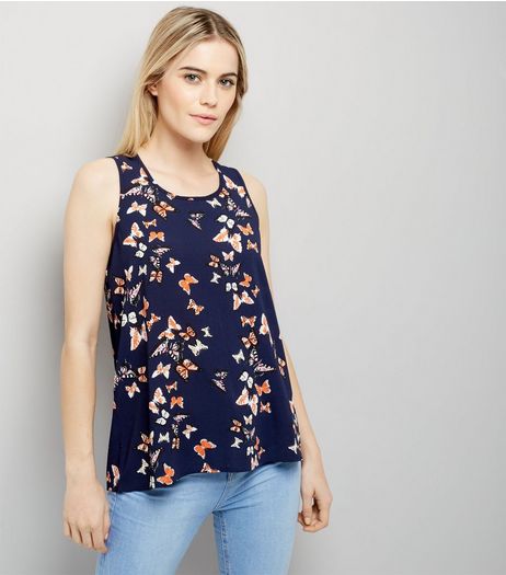 Cameo Rose Navy Butterfly Print Zip Back Vest | New Look
