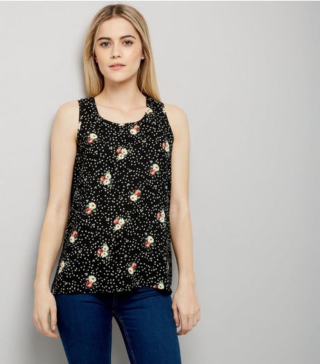 Cameo Rose Black Ditsy Floral Print Vest | New Look