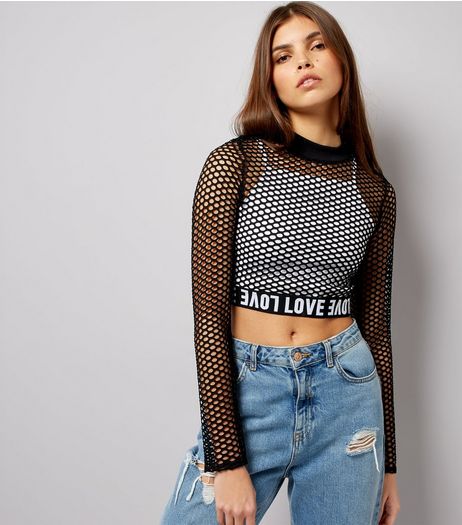 Cameo Rose Black Fishnet Crop Top | New Look