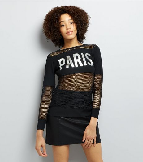 Cameo Rose Black Mesh Paris Print T-Shirt | New Look