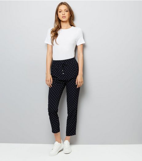 Navy Spot Print Drawstring Trousers | New Look