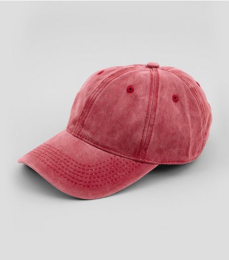 Red Washed Denim Cap | New Look