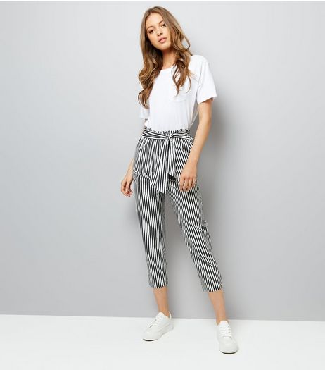 White Stripe Tie Waist Trousers | New Look