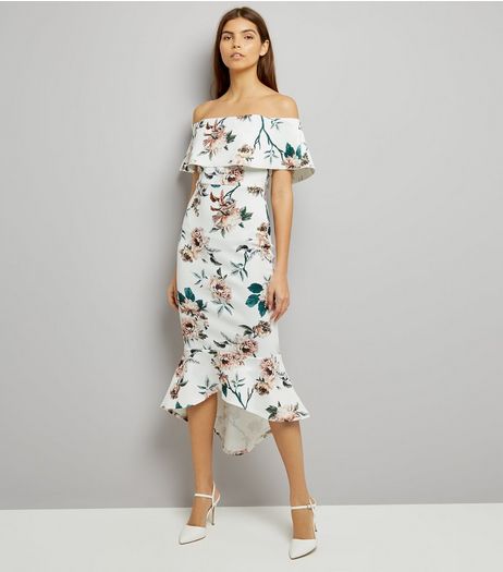 Pink Vanilla Cream Floral Print Bardot Neck Dress | New Look