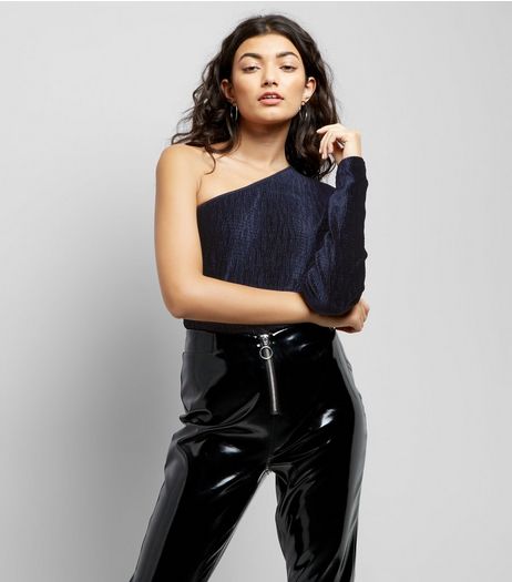 Pink Vanilla Navy One Shoulder Velvet Bodysuit | New Look