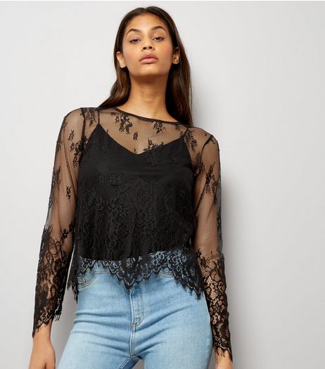 Black Lace Scallop Hem Top | New Look