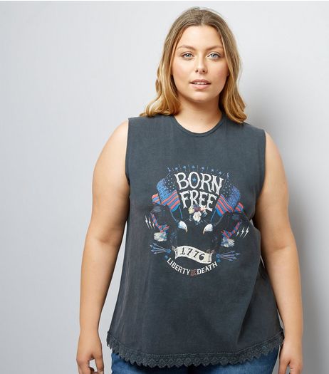 Curves Black Born Free Crochet Hem Vest Top | New Look