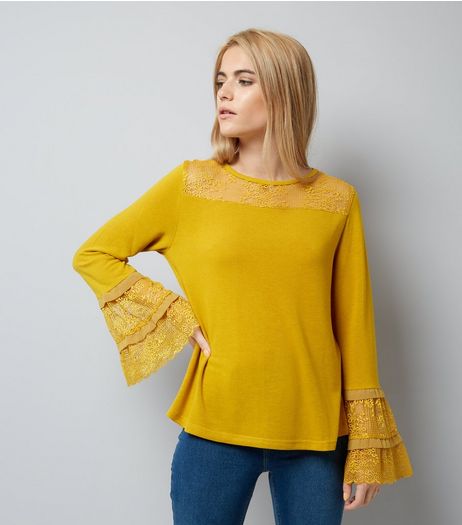 Blue Vanilla Yellow Lace Frill Sleeve Top | New Look