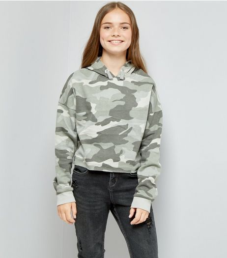 Teens Green Camo Print Hoodie | New Look