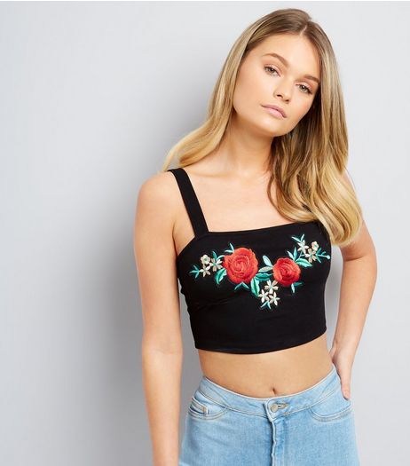 Black Floral Embroidered Bralet | New Look