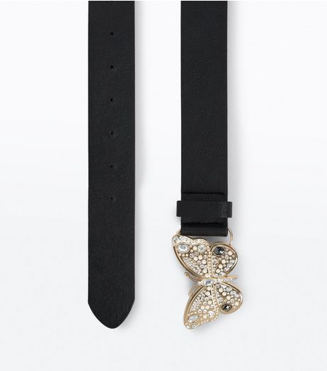 Black Butterfly Buckle Belt | New Look