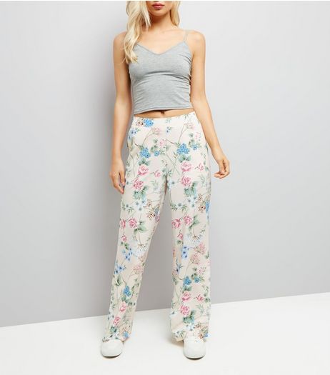 Shell Pink Floral Print Wide Leg Trousers | New Look