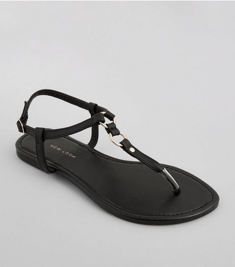 Wide Fit Black Ring Toe Post Sandals | New Look