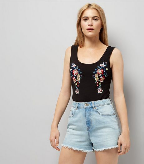 Black Floral Embroidered Bodysuit | New Look
