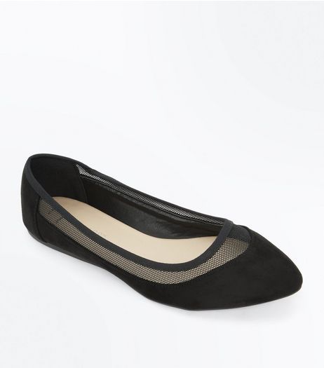 Wide Fit Black Mesh Panel Pumps | New Look