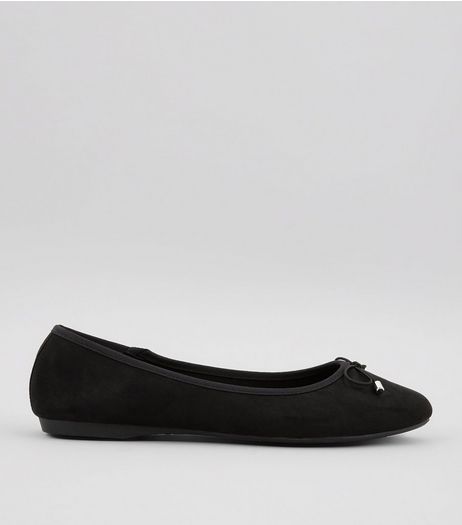 Wide Fit Black Suedette Pointed Ballet Pumps | New Look