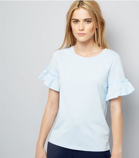 Pale Blue Woven Frill Sleeve Top | New Look