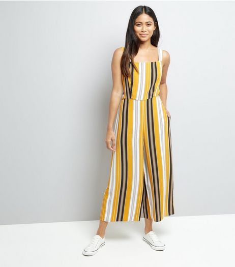 Petite Stripe Tie Back Culotte Jumpsuit | New Look